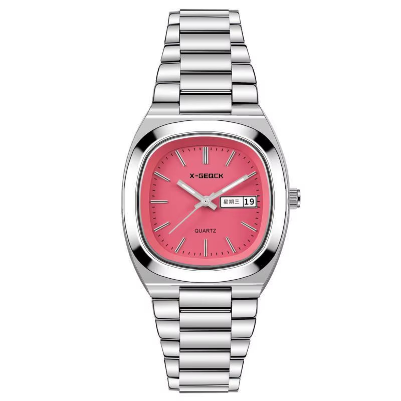 X-GEQCK Lady Fashion Quartz Watch Stainless Steel Glass Dial Pointer Luminous Luxury Butterfly Double Button Women'S