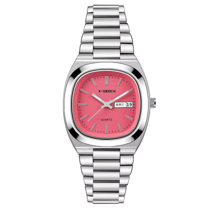 X-GEQCK Lady Fashion Quartz Watch Stainless Steel Glass Dial Pointer Luminous Luxury Butterfly Double Button Women'S
