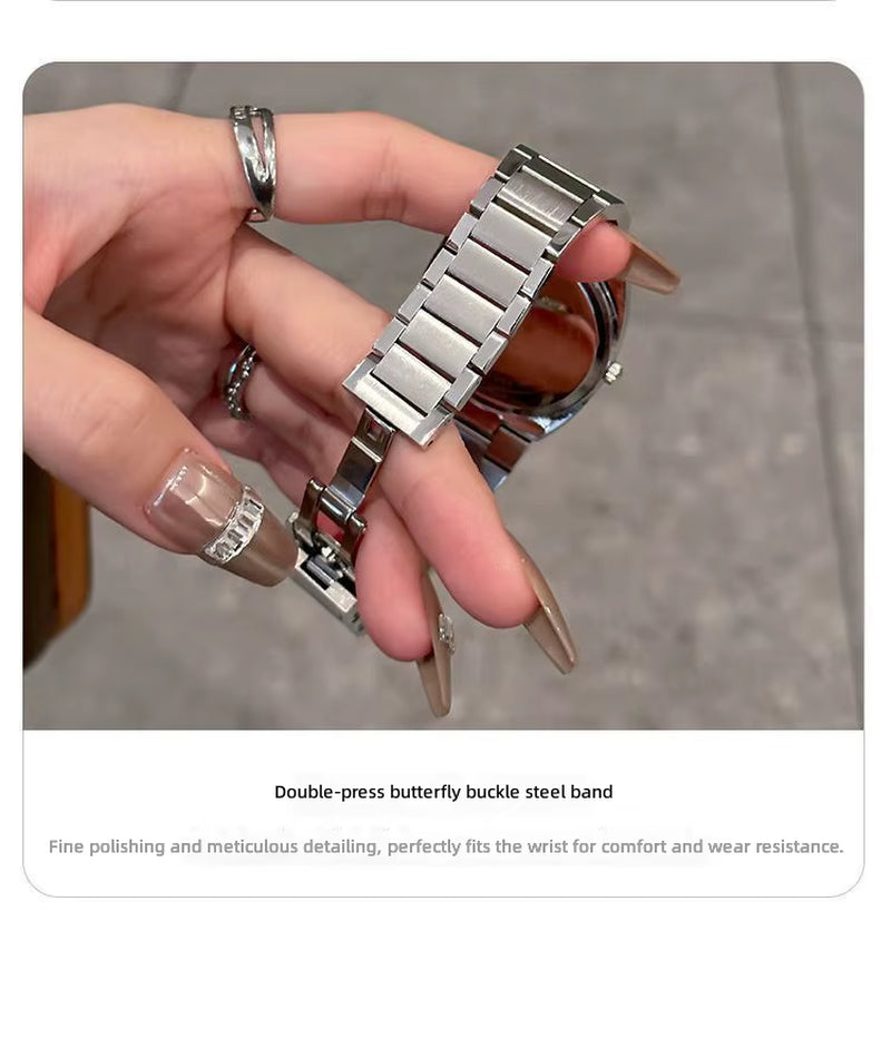 X-GEQCK Lady Fashion Quartz Watch Stainless Steel Glass Dial Pointer Luminous Luxury Butterfly Double Button Women'S
