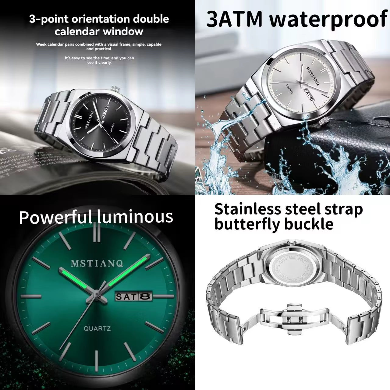 MSTIANQ S1 New Luxury Men'S Stainless Steel Quartz Watch Business Waterproof Men'S Reloj Clock Luminous Date Fashion Style
