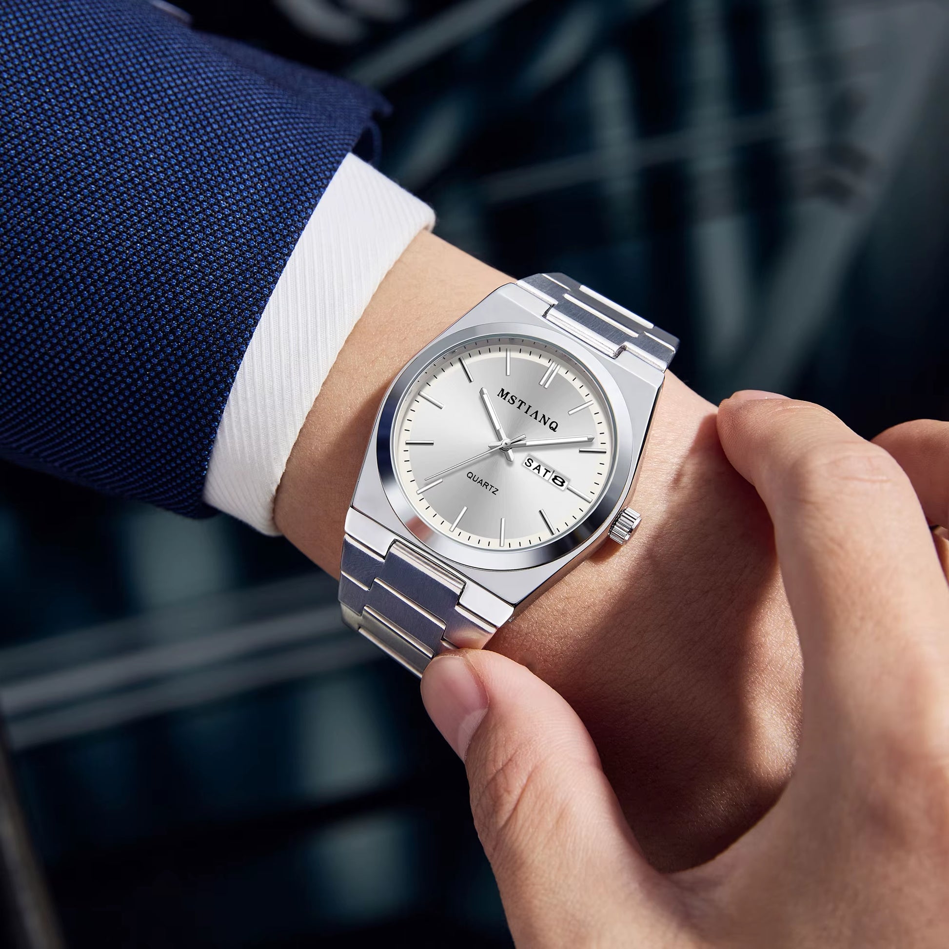MSTIANQ S1 New Luxury Men'S Stainless Steel Quartz Watch Business Waterproof Men'S Reloj Clock Luminous Date Fashion Style