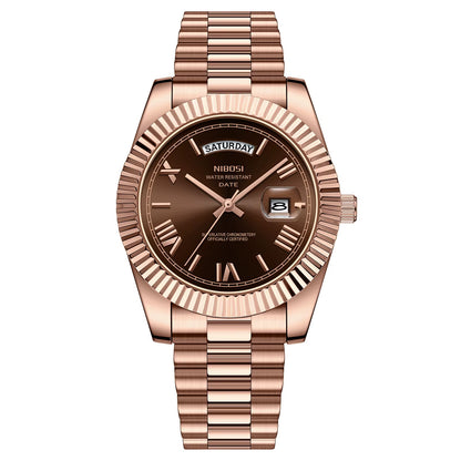 NIBOSI 2628 Luxury Fashion Brand Waterproof Custom OEM ODM Service Auto Date Week Quartz Watch