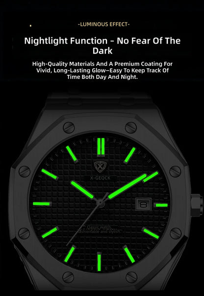 X-GEQCK High Quality Men Sport Watch Stainless Steel Fashion Sporty Luxurious Design Waterproof Luminous Quartz Watch