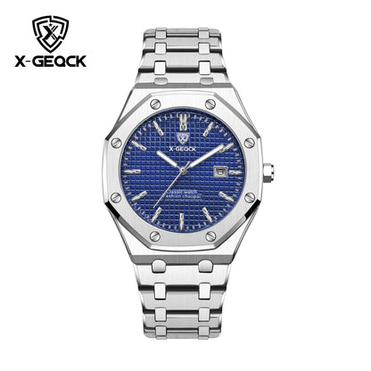 X-GEQCK High Quality Men Sport Watch Stainless Steel Fashion Sporty Luxurious Design Waterproof Luminous Quartz Watch