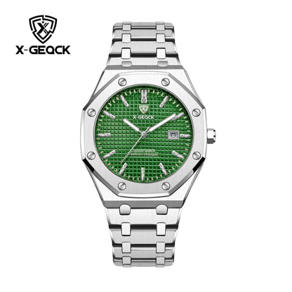 X-GEQCK High Quality Men Sport Watch Stainless Steel Fashion Sporty Luxurious Design Waterproof Luminous Quartz Watch