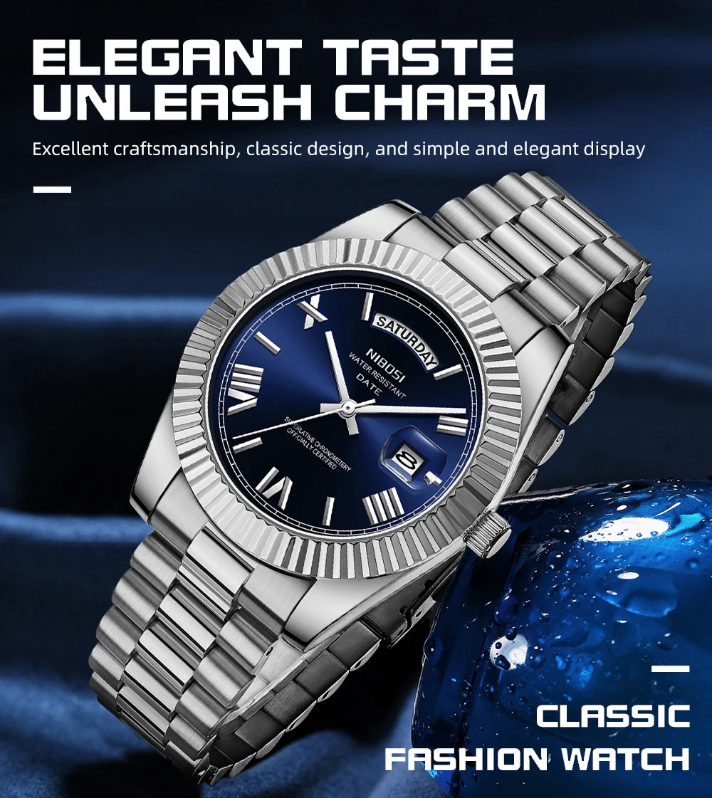 NIBOSI 2628 Fashion Casual Top Brand Reloj Montre Stainless Steel Strap Men Quartz Watches Date Calendar Waterproof Wrist Watch