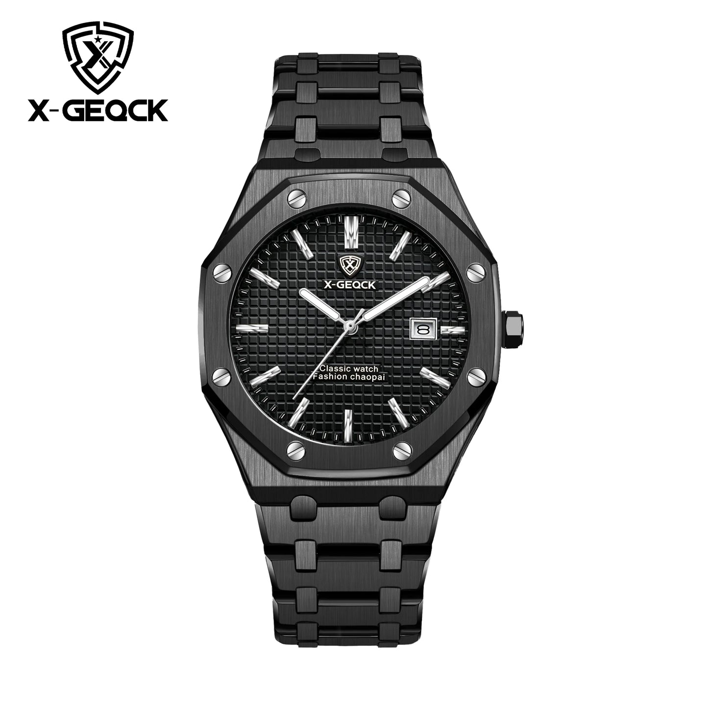 X-GEQCK High Quality Men Sport Watch Stainless Steel Fashion Sporty Luxurious Design Waterproof Luminous Quartz Watch