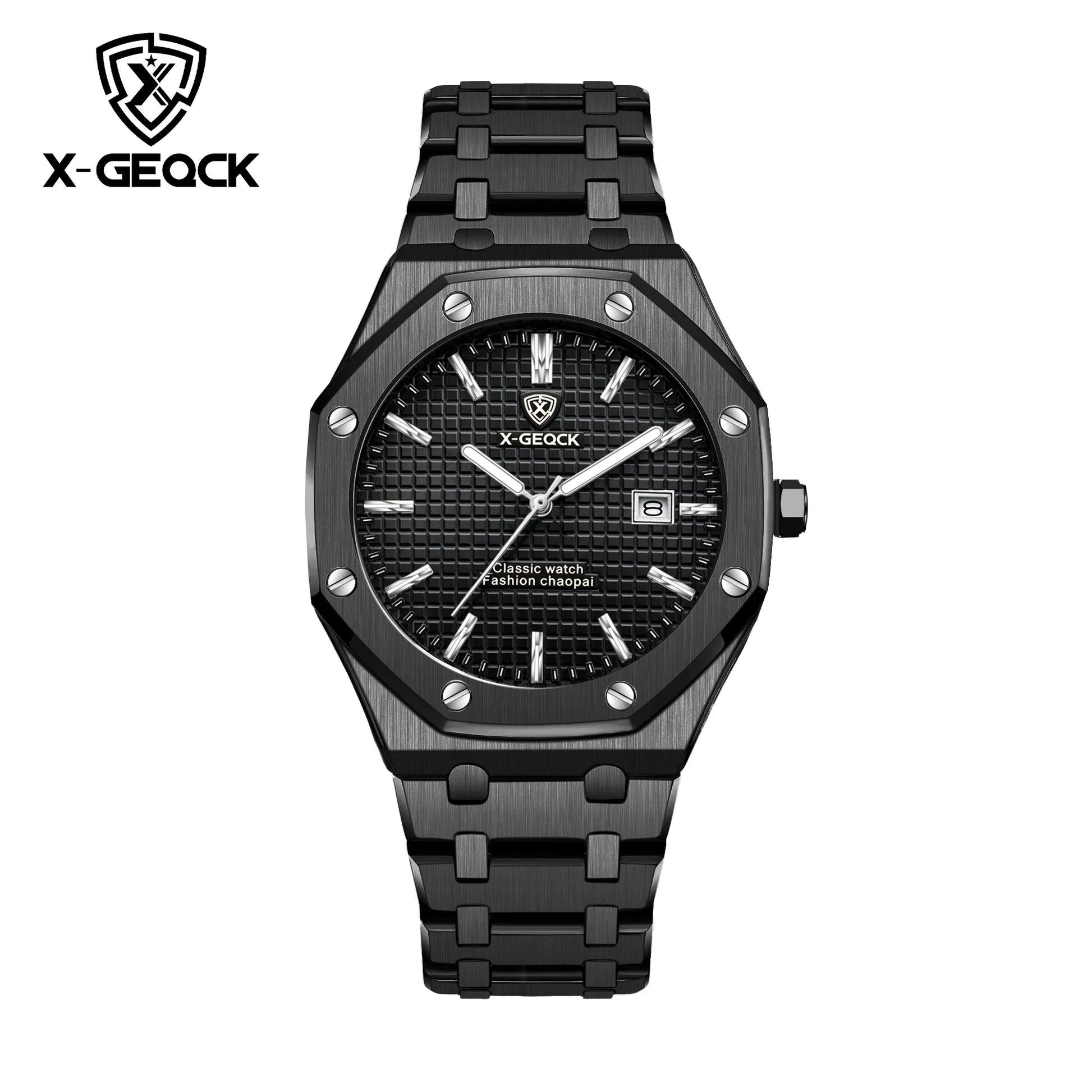 X-GEQCK High Quality Men Sport Watch Stainless Steel Fashion Sporty Luxurious Design Waterproof Luminous Quartz Watch