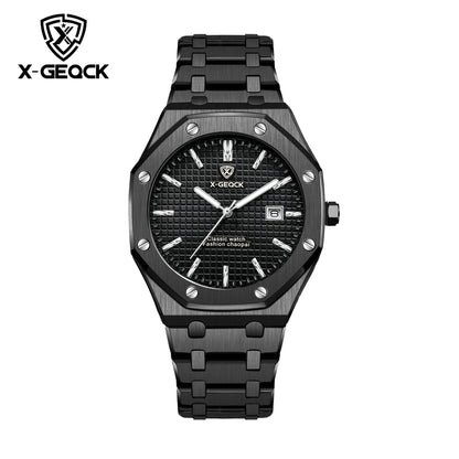 X-GEQCK High Quality Men Sport Watch Stainless Steel Fashion Sporty Luxurious Design Waterproof Luminous Quartz Watch