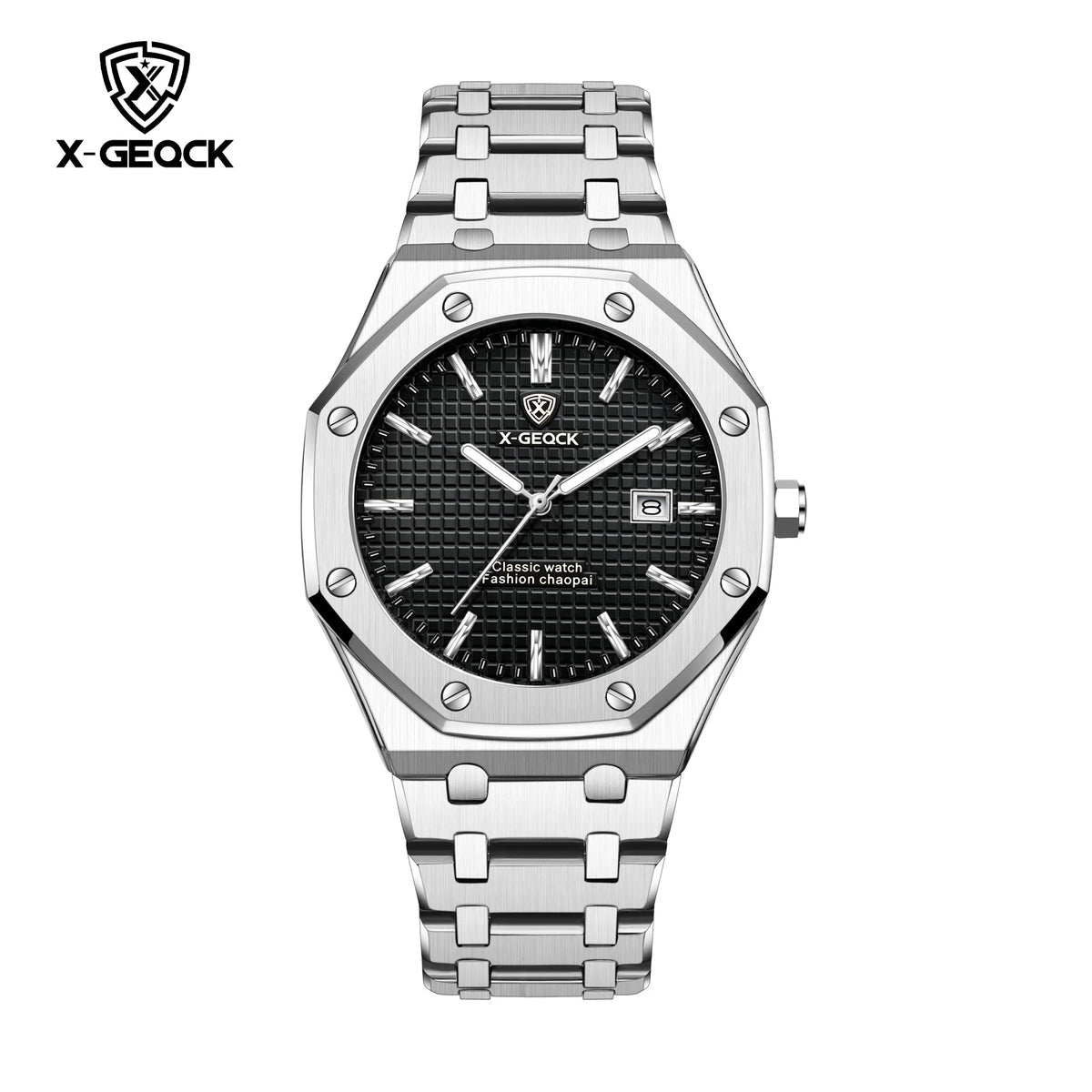 X-GEQCK High Quality Men Sport Watch Stainless Steel Fashion Sporty Luxurious Design Waterproof Luminous Quartz Watch