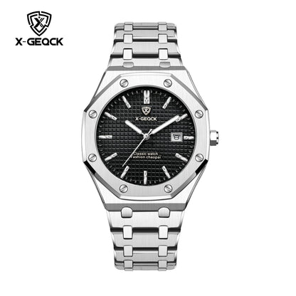 X-GEQCK High Quality Men Sport Watch Stainless Steel Fashion Sporty Luxurious Design Waterproof Luminous Quartz Watch