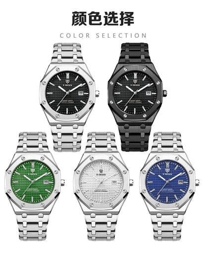 X-GEQCK High Quality Men Sport Watch Stainless Steel Fashion Sporty Luxurious Design Waterproof Luminous Quartz Watch