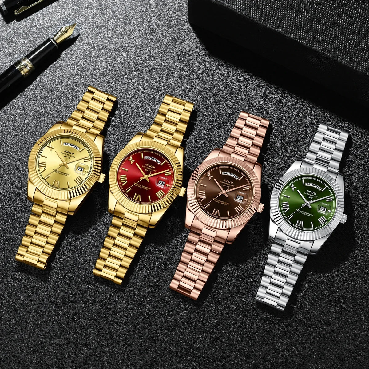 NIBOSI 2628 Fashion Casual Top Brand Reloj Montre Stainless Steel Strap Men Quartz Watches Date Calendar Waterproof Wrist Watch