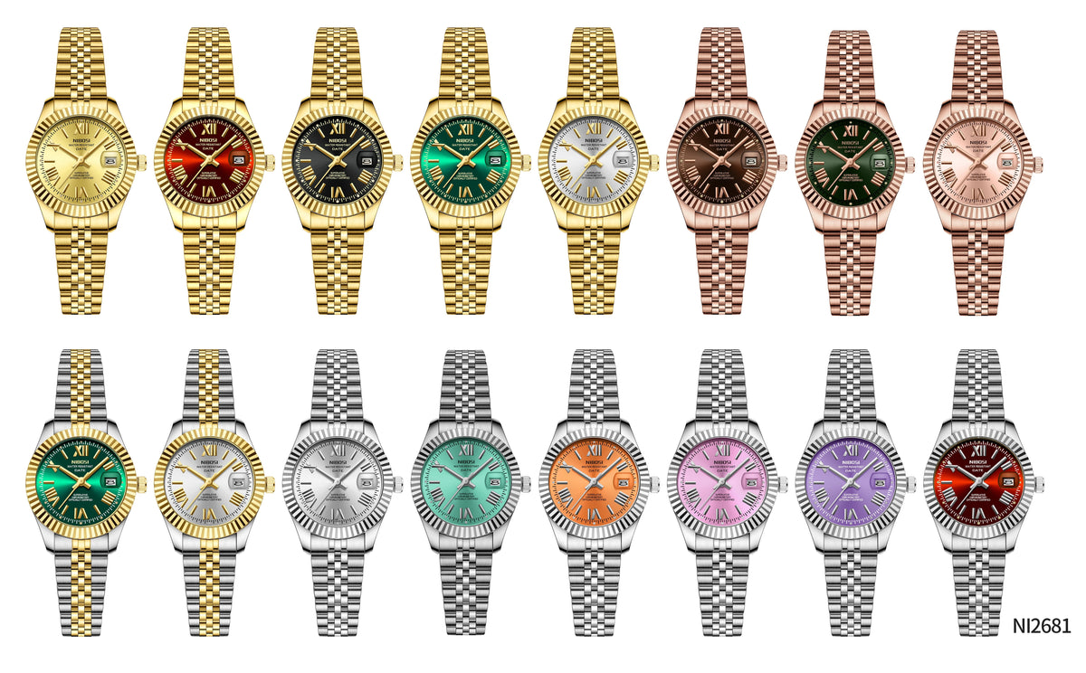 NIBOSI 2681 Elegant Stylish Gold Quartz Date Ladies Watches Fashion Luxury Vintage Women Watch