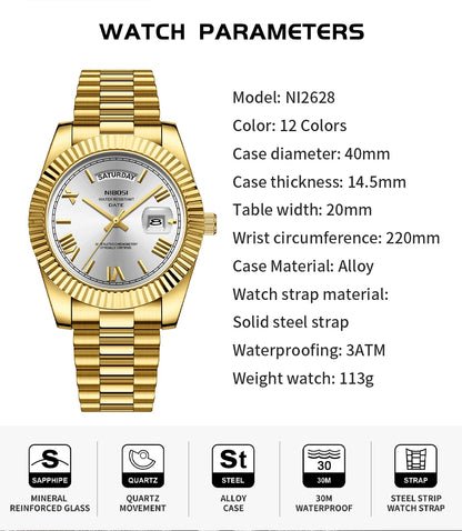 NIBOSI 2628 Fashion Casual Top Brand Reloj Montre Stainless Steel Strap Men Quartz Watches Date Calendar Waterproof Wrist Watch