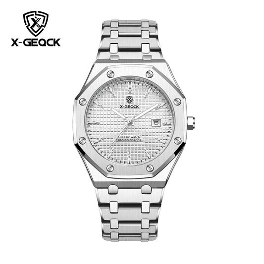 X-GEQCK High Quality Men Sport Watch Stainless Steel Fashion Sporty Luxurious Design Waterproof Luminous Quartz Watch