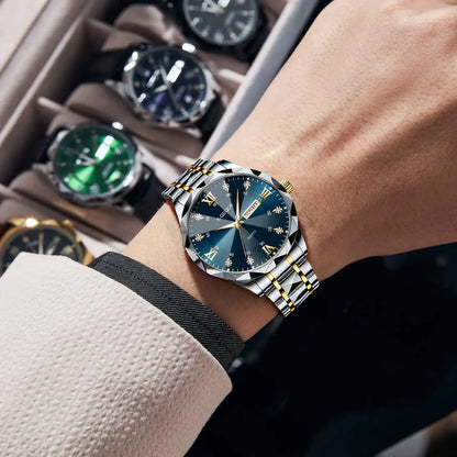 New Luxury Men'S Quartz Watch Alloy Case Glass Waterproof Chronograph Stainless Steel Band Factory Wholesale