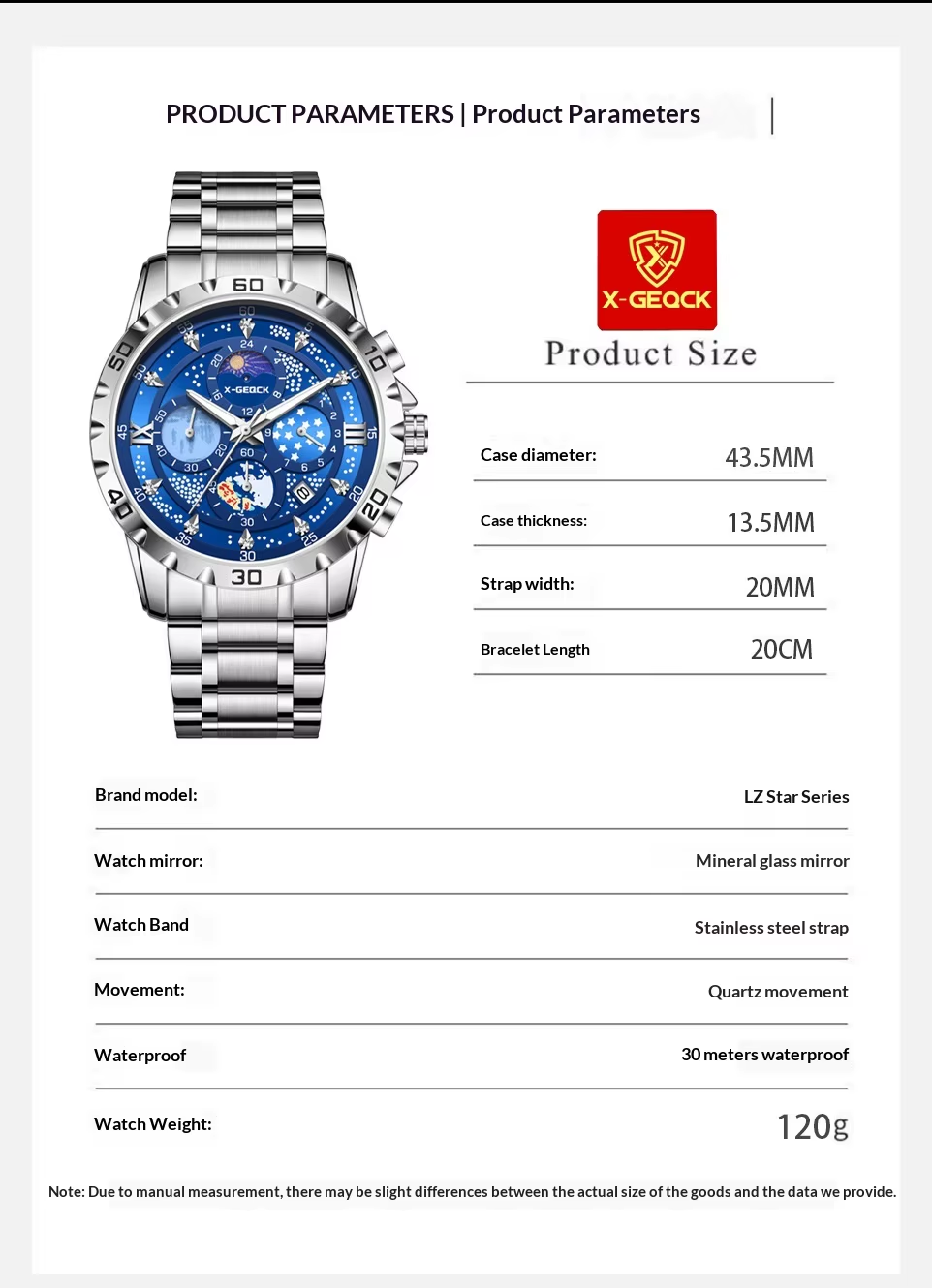 X-GEQCK 00745 Men'S Fashion Stainless Steel Strap Quartz Movement Multi-Function Sports Watch Luminous Dial