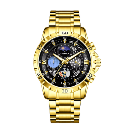 X-GEQCK 00745 Men'S Fashion Stainless Steel Strap Quartz Movement Multi-Function Sports Watch Luminous Dial