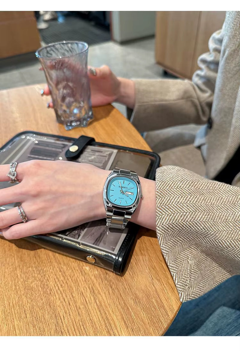 X-GEQCK Lady Fashion Quartz Watch Stainless Steel Glass Dial Pointer Luminous Luxury Butterfly Double Button Women'S