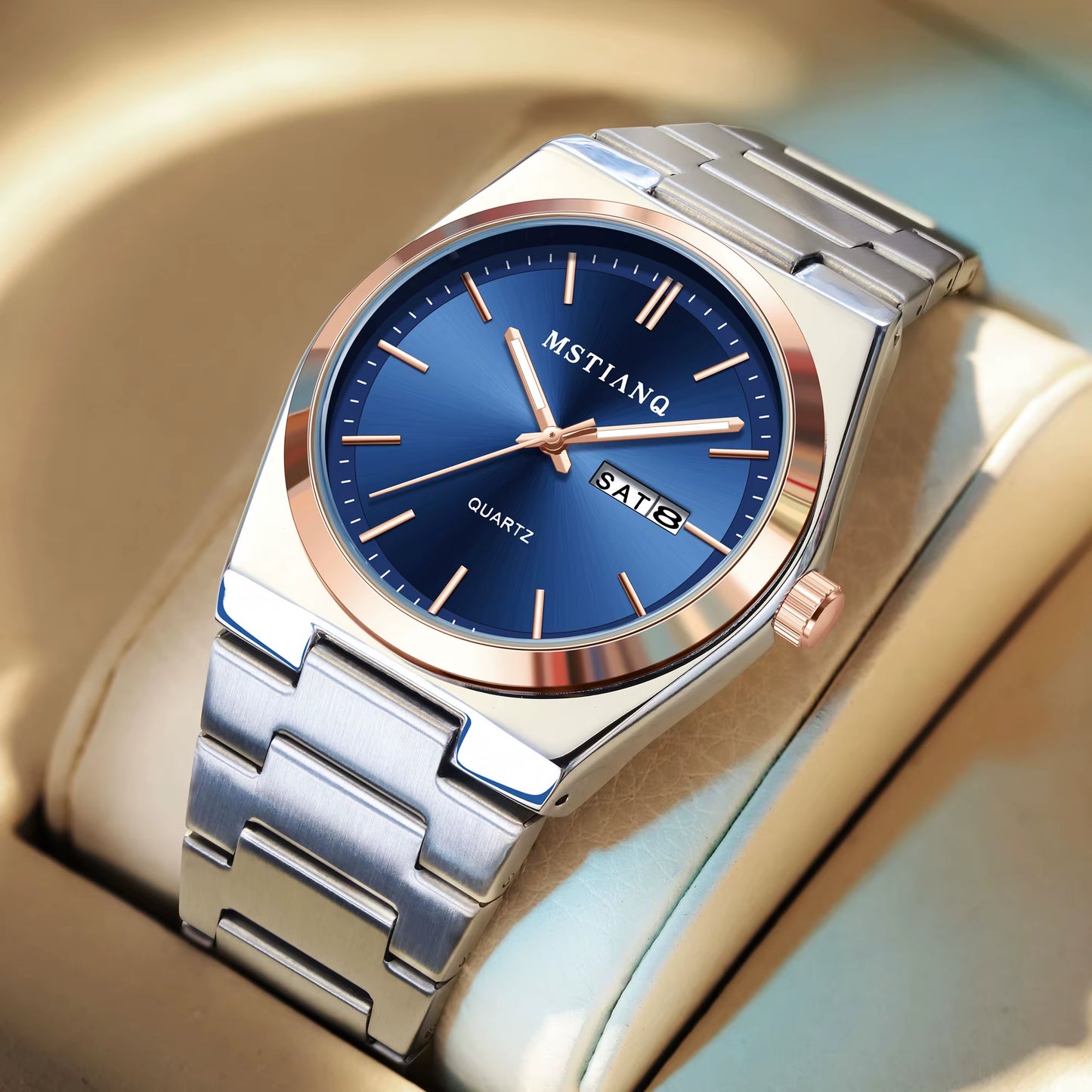 MSTIANQ S1 New Luxury Men'S Stainless Steel Quartz Watch Business Waterproof Men'S Reloj Clock Luminous Date Fashion Style