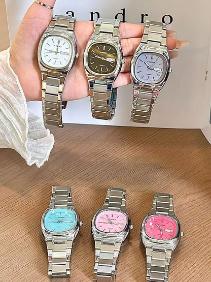 X-GEQCK Lady Fashion Quartz Watch Stainless Steel Glass Dial Pointer Luminous Luxury Butterfly Double Button Women'S